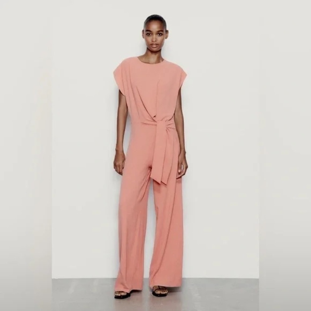 ZARA | FLOWY KNOTTED JUMPSUIT PINK SIZE SMALL